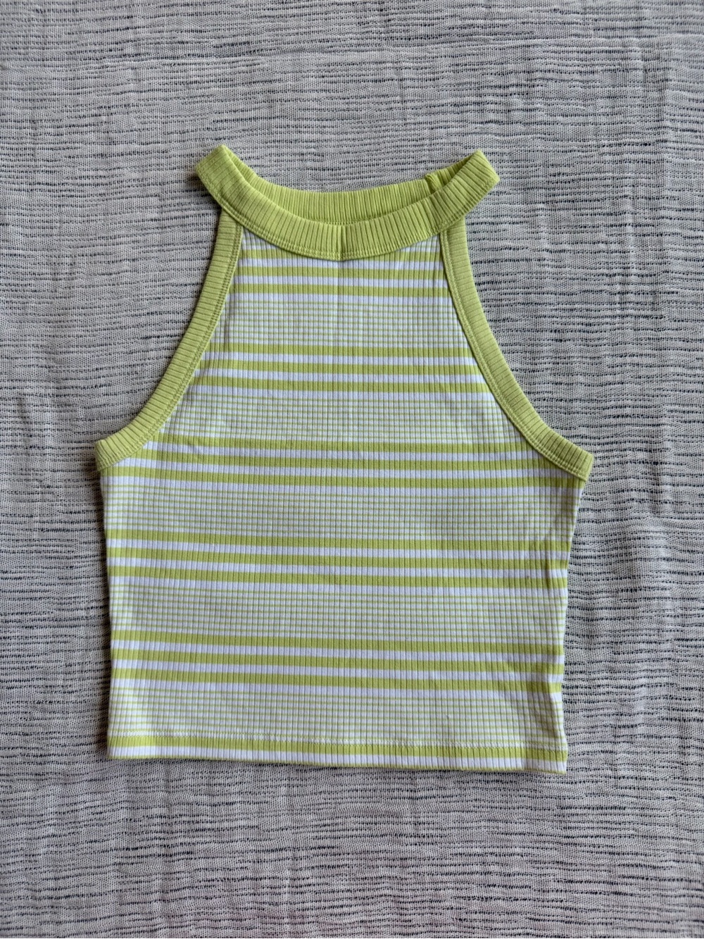 AE Women’s Lime Striped Ribbed Halter Crop Top